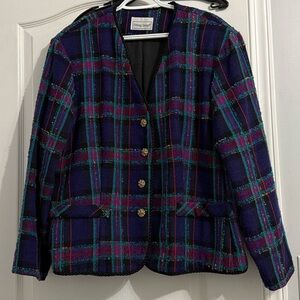 Fitting Image Classic Plaid Blazer with Gold Accents Size 20